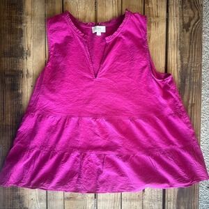Loft Outlet Tank Magenta Pink Tiered Sleeveless Swing Top Blouse Large
